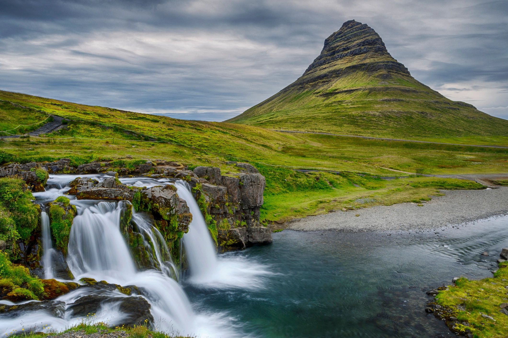 Dramatic mountain landscape with waterfall