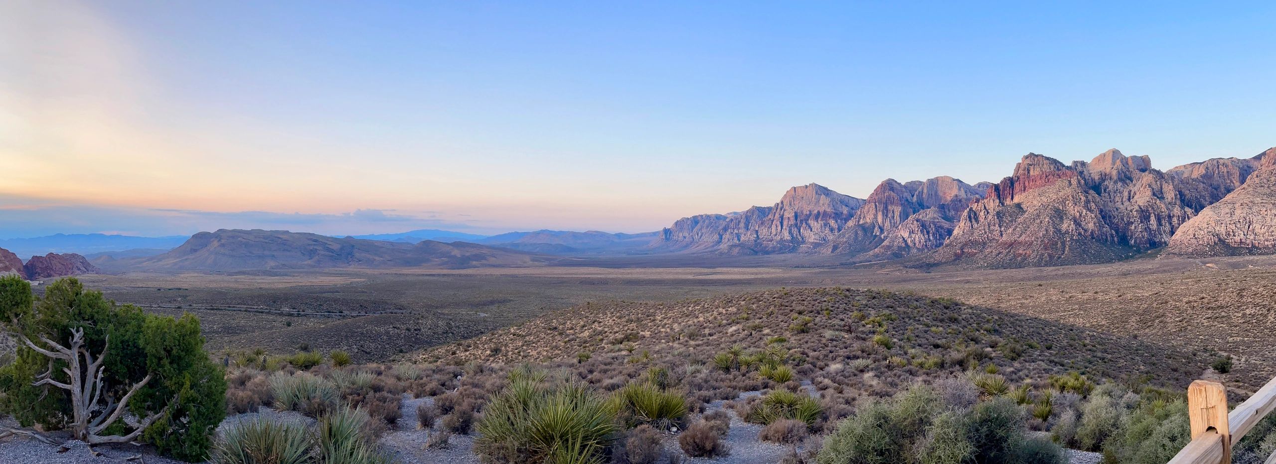 Red rock canyon panorama at sunrise