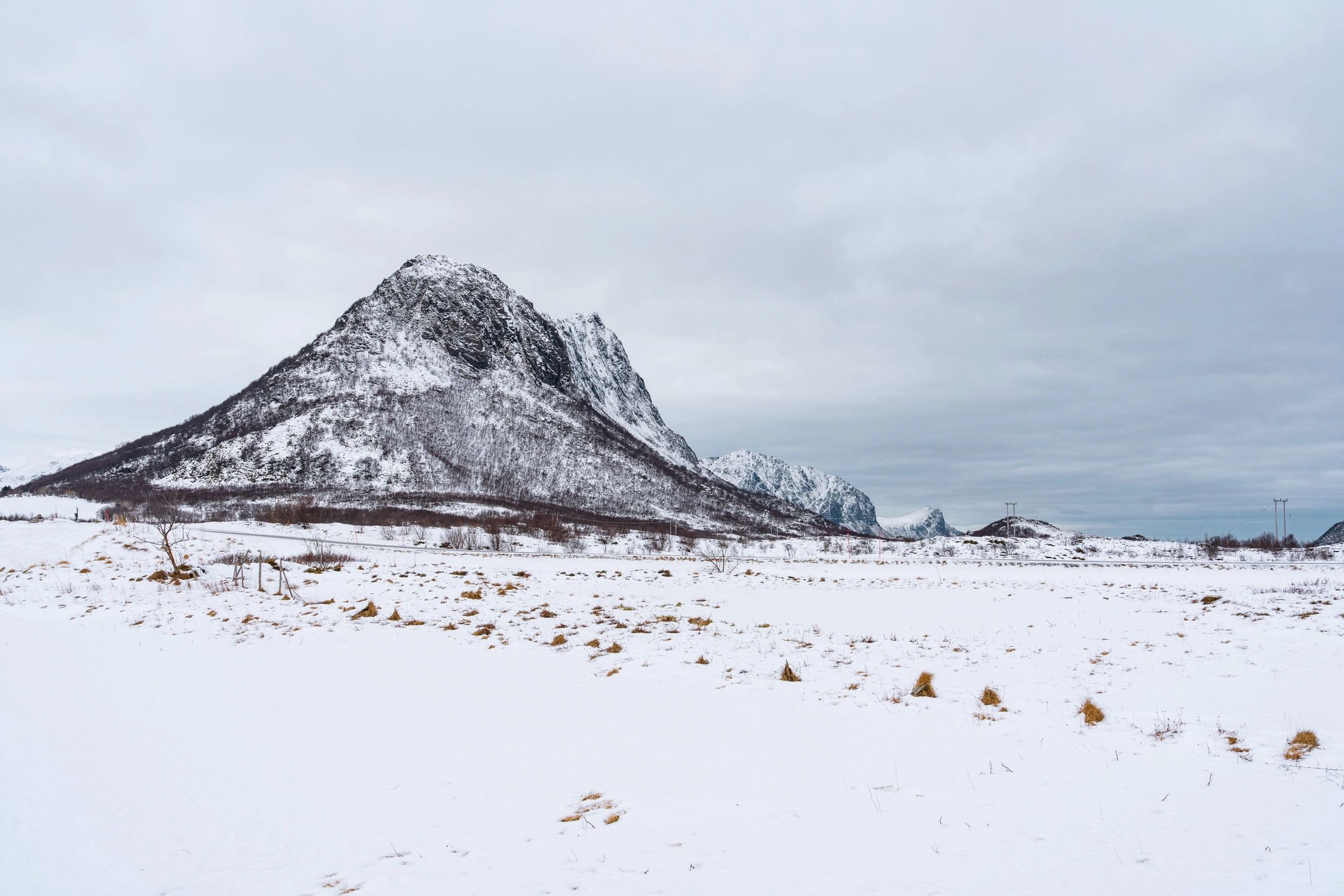 Snowy arctic landscape with mountains