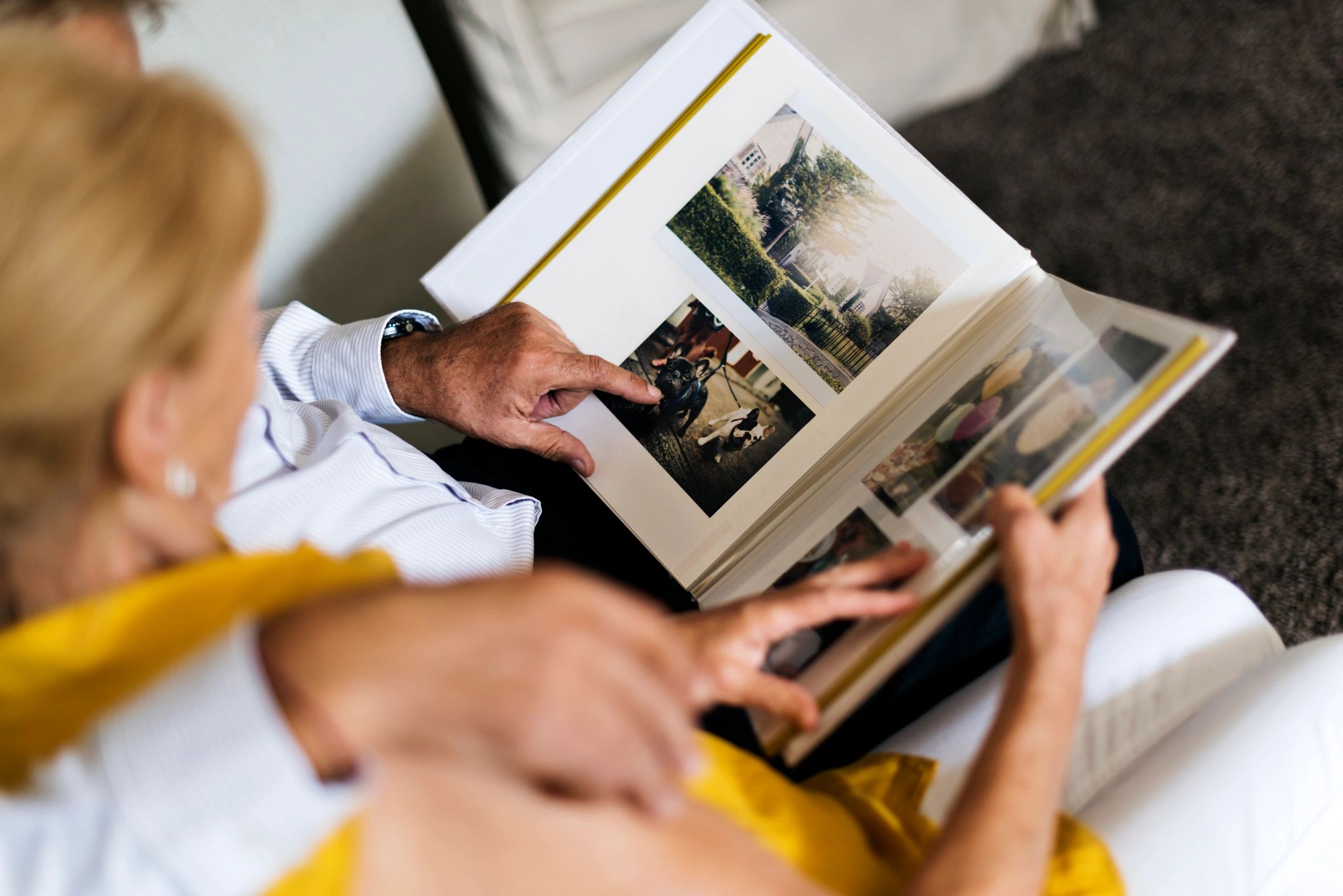 Couple looking through a photo album